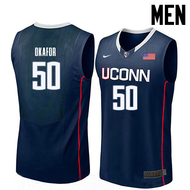 Men Uconn Huskies #50 Emeka Okafor College Basketball Jerseys-Navy